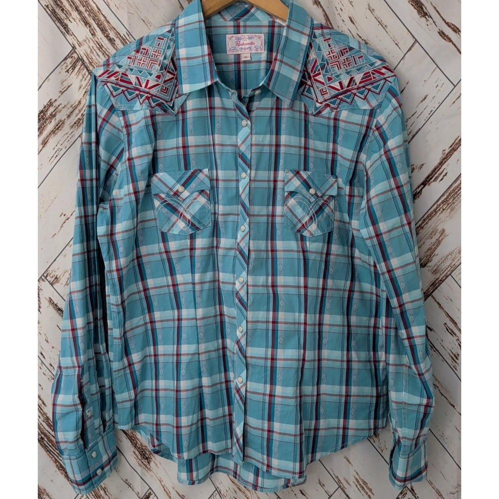 Panhandle Teal Plaid Western Pearl Snap Shirt